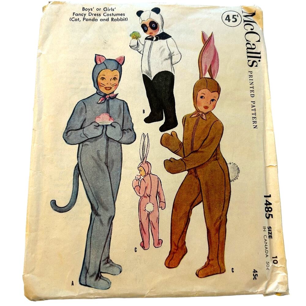 McCalls Vintage 1940's Pattern #1485 Kids‎ Costumes Cat, Panda, Rabbit Size 10